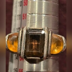 Vtg Smokey Quartz And Citrine Sterling Silver Danecraft Ring Sz 6.75